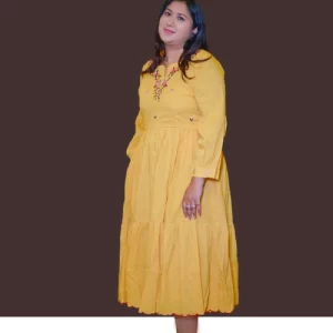Women Cotton Yellow Frok