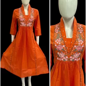 Women Fit and Flare Orange Dress