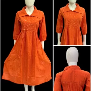 Women Fit and Flare Dark Orange Dress